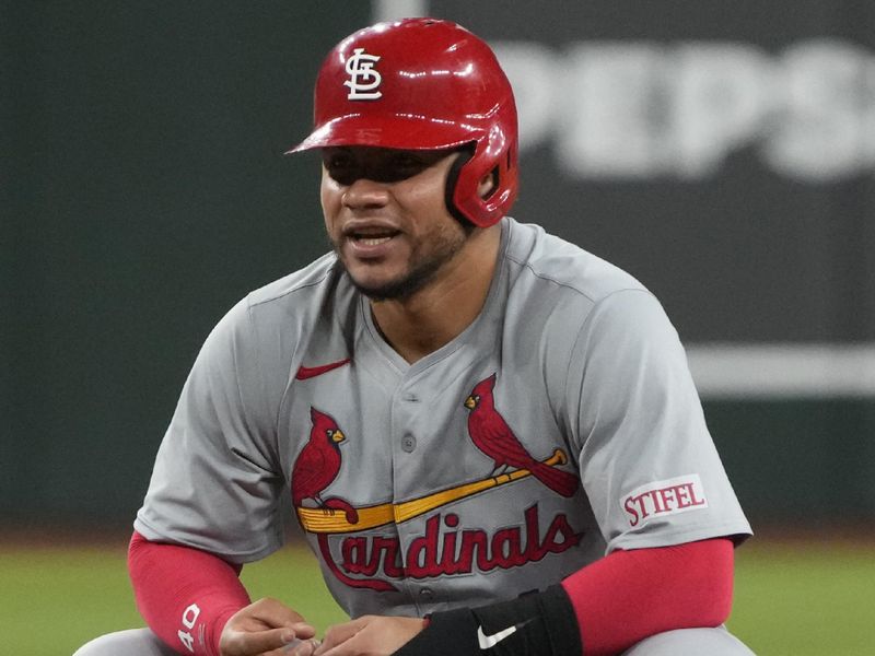 Apr 13, 2024; Phoenix, Arizona, USA; St. Louis Cardinals catcher Willson Contreras (40) reacts after reaching second base safely against the Arizona Diamondbacks in the eighth inning at Chase Field. Mandatory Credit: Rick Scuteri-USA TODAY Sports