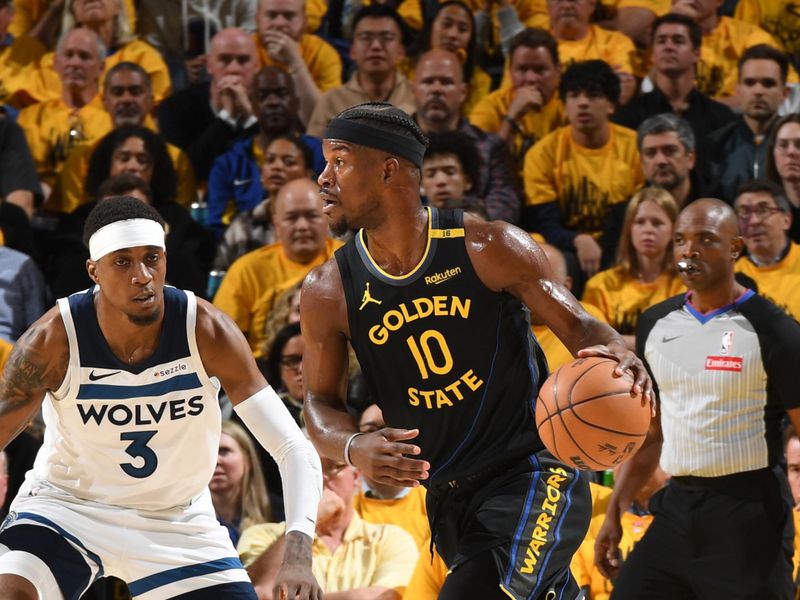 SAN FRANCISCO, CA - MAY 12: Jimmy Butler #10 of the Golden State Warriors drives to the basket during the game against the Minnesota Timberwolves during Round Two Game Four of the 2025 NBA Playoffs on MAY 12, 2025 at Chase Center in San Francisco, California. NOTE TO USER: User expressly acknowledges and agrees that, by downloading and or using this photograph, user is consenting to the terms and conditions of Getty Images License Agreement. Mandatory Copyright Notice: Copyright 2025 NBAE (Photo by Noah Graham/NBAE via Getty Images)
