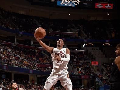 CLEVELAND, OH - DECEMBER 18: Isaac Okoro #35 of the Cleveland Cavaliers drives to the basket during the game against the Houston Rockets on December 18, 2023 at Rocket Mortgage FieldHouse in Cleveland, Ohio. NOTE TO USER: User expressly acknowledges and agrees that, by downloading and/or using this Photograph, user is consenting to the terms and conditions of the Getty Images License Agreement. Mandatory Copyright Notice: Copyright 2023 NBAE (Photo by David Liam Kyle/NBAE via Getty Images)