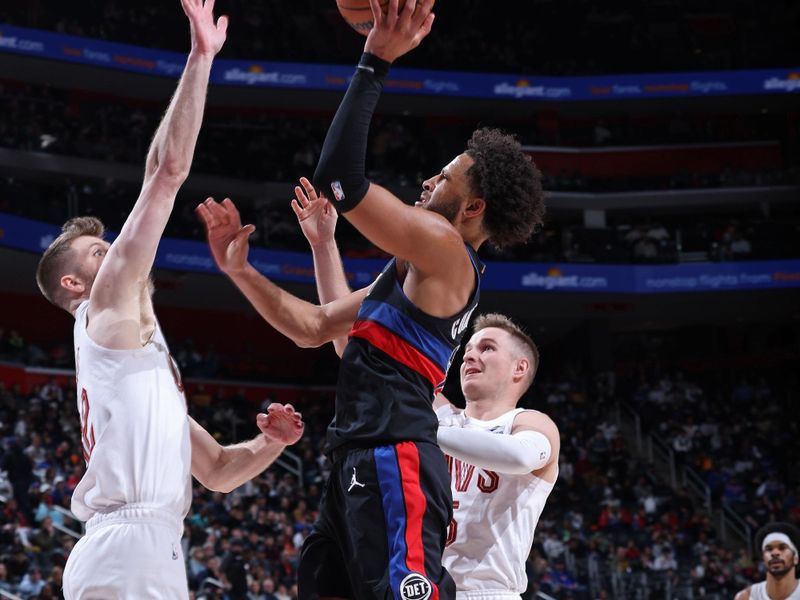 DETROIT, MI - MARCH 1: Cade Cunningham #2 of the Detroit Pistons drives to the basket during the game against the Cleveland Cavaliers on March 1, 2024 at Little Caesars Arena in Detroit, Michigan. NOTE TO USER: User expressly acknowledges and agrees that, by downloading and/or using this photograph, User is consenting to the terms and conditions of the Getty Images License Agreement. Mandatory Copyright Notice: Copyright 2024 NBAE (Photo by Jeff Haynes/NBAE via Getty Images)