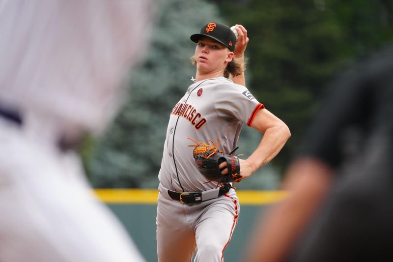 Jul 21, 2024; Denver, Colorado, USA; San Francisco Giants starting pitcher Hayden Birdsong (60) in the first inning against the Colorado Rockies at Coors Field. Mandatory Credit: Ron Chenoy-USA TODAY Sports