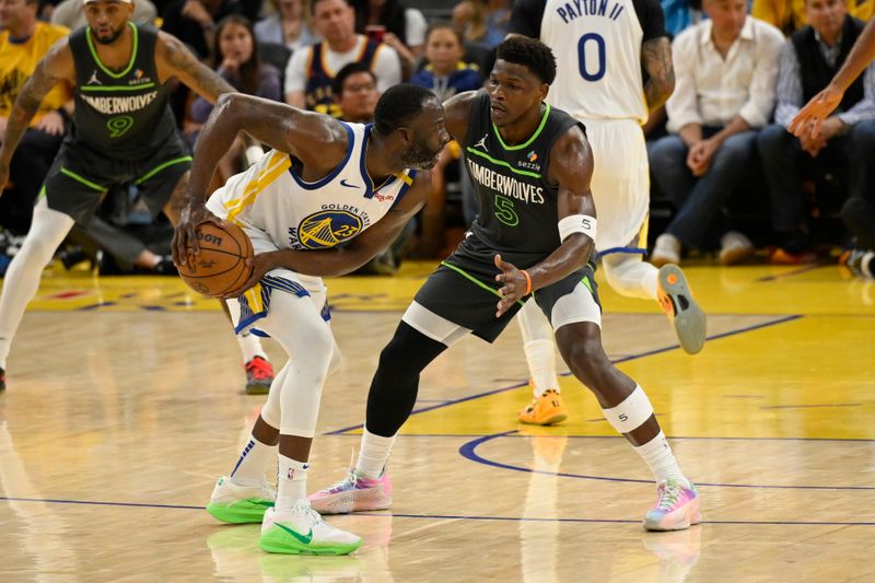 SAN FRANCISCO, CA - MAY 10: Draymond Green #23 of the Golden State Warriors looks to pass the ball during the game against the Minnesota Timberwolves during round 2 game 3 of the 2025 NBA Playoffs on May 10, 2025 at Chase Center in San Francisco, California. NOTE TO USER: User expressly acknowledges and agrees that, by downloading and or using this photograph, user is consenting to the terms and conditions of Getty Images License Agreement. Mandatory Copyright Notice: Copyright 2025 NBAE (Photo by David Dow/NBAE via Getty Images)