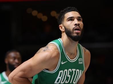 MEMPHIS, TN - NOVEMBER 19: Jayson Tatum #0 of the Boston Celtics shoots a free throw during the game against the Memphis Grizzlies on November 19, 2023 at FedExForum in Memphis, Tennessee. NOTE TO USER: User expressly acknowledges and agrees that, by downloading and or using this photograph, User is consenting to the terms and conditions of the Getty Images License Agreement. Mandatory Copyright Notice: Copyright 2023 NBAE (Photo by Joe Murphy/NBAE via Getty Images)