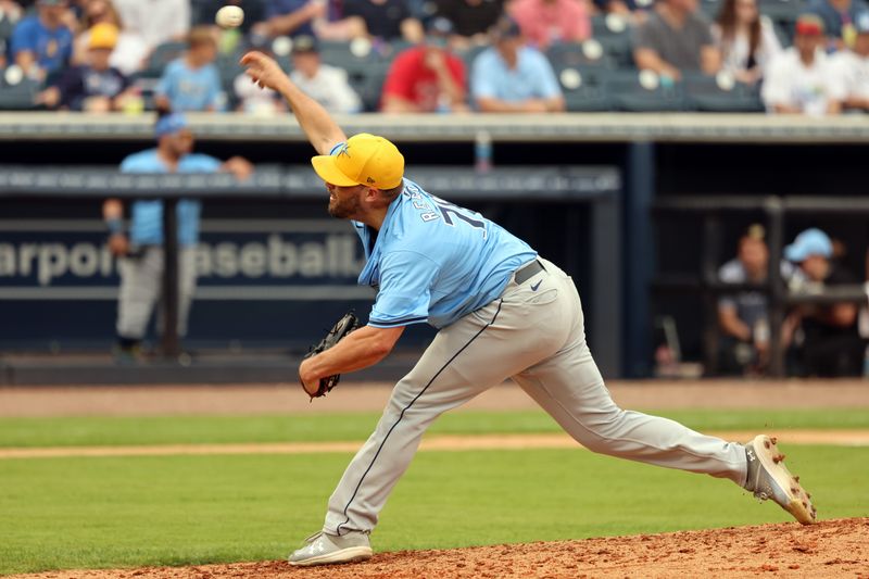 Mar 6, 2024; Tampa, Florida, USA; Tampa Bay Rays pitcher Joe Record (78) throws a pitch during the fifth inning against the New York Yankees  at George M. Steinbrenner Field. Mandatory Credit: Kim Klement Neitzel-USA TODAY Sports