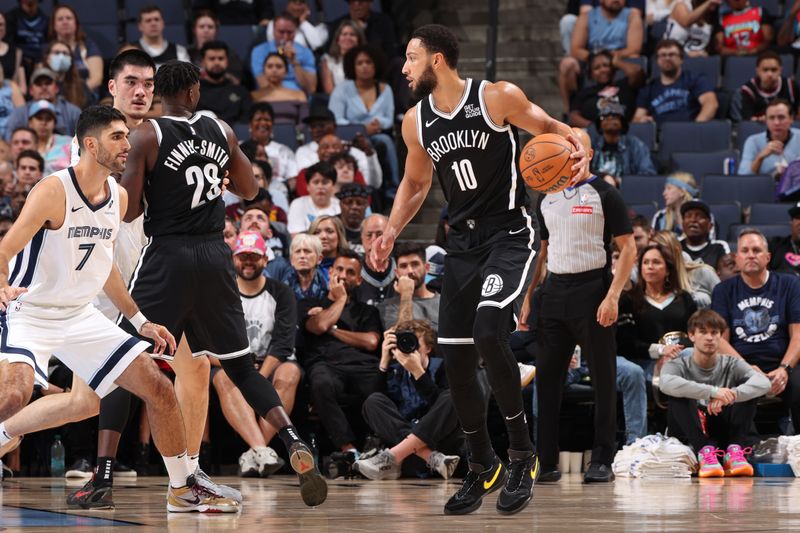 MEMPHIS, TN - OCTOBER 30: Ben Simmons #10 of the Brooklyn Nets dribbles the ball during the game against the Memphis Grizzlies on October 30, 2024 at FedExForum in Memphis, Tennessee. NOTE TO USER: User expressly acknowledges and agrees that, by downloading and or using this photograph, User is consenting to the terms and conditions of the Getty Images License Agreement. Mandatory Copyright Notice: Copyright 2024 NBAE (Photo by Joe Murphy/NBAE via Getty Images)