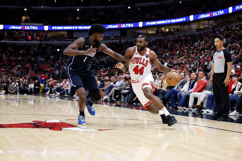 CHICAGO, IL - OCTOBER 30: Patrick Williams #44 of the Chicago Bulls drives to the basket during the game against the Orlando Magic on October 30, 2024 at United Center in Chicago, Illinois. NOTE TO USER: User expressly acknowledges and agrees that, by downloading and or using this photograph, User is consenting to the terms and conditions of the Getty Images License Agreement. Mandatory Copyright Notice: Copyright 2024 NBAE (Photo by Kamil Krzaczynski/NBAE via Getty Images)