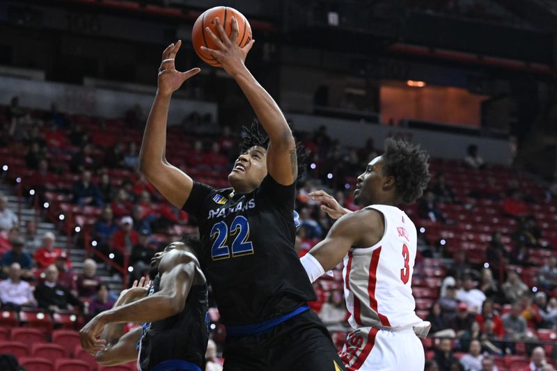 Feb 14, 2023; Las Vegas, Nevada, USA; San Jose State Spartans forward Robert Vaihola (22) grabs a rebound against the UNLV Runnin' Rebels in the second half at Thomas & Mack Center. Mandatory Credit: Candice Ward-USA TODAY Sports