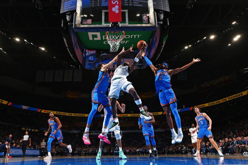 OKLAHOMA CITY, OK - JANUARY 29: Anthony Edwards #5 of the Minnesota Timberwolves handles the ball during the game against the Oklahoma City Thunder on January 29, 2024 at Paycom Arena in Oklahoma City, Oklahoma. NOTE TO USER: User expressly acknowledges and agrees that, by downloading and or using this photograph, User is consenting to the terms and conditions of the Getty Images License Agreement. Mandatory Copyright Notice: Copyright 2024 NBAE (Photo by Zach Beeker/NBAE via Getty Images)