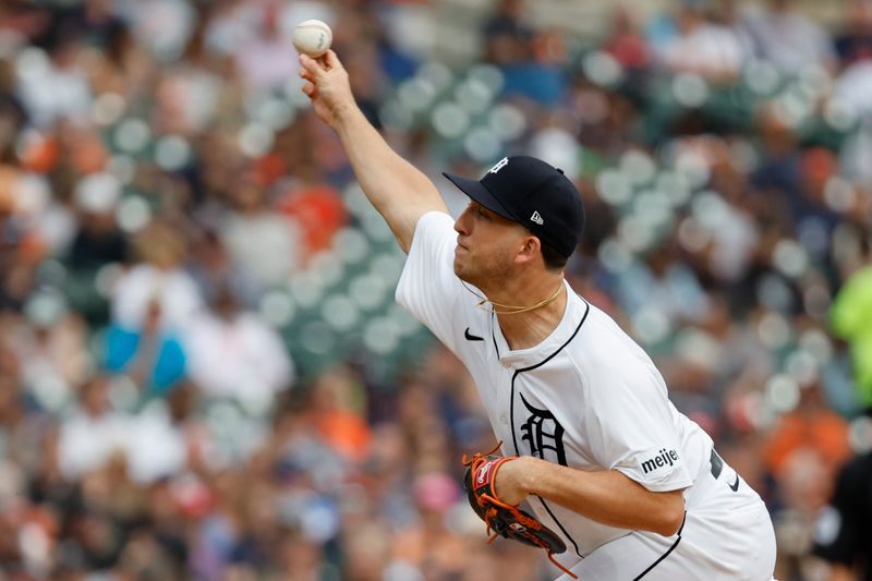 Sep 26, 2024; Detroit, Michigan, USA;  Detroit Tigers relief pitcher Beau Brieske (4) pitches in the sixth inning against the Tampa Bay Rays at Comerica Park. Mandatory Credit: Rick Osentoski-Imagn Images