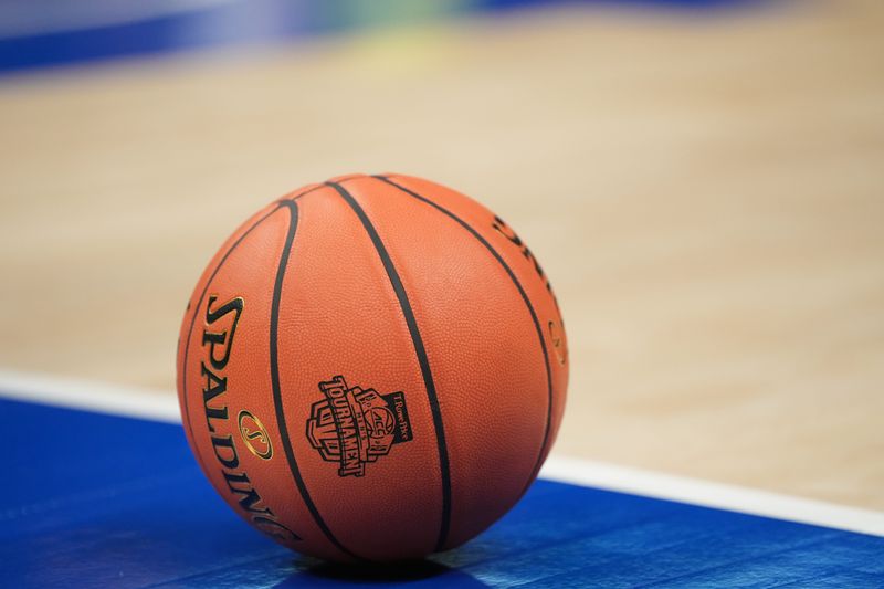 Mar 13, 2026; Charlotte, NC, USA; A ball on the side of the court in the second half at Spectrum Center. Mandatory Credit: Bob Donnan-Imagn Images