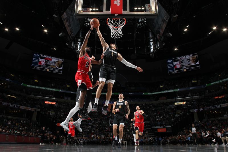 MEMPHIS, TN - FEBRUARY 8: Scottie Pippen Jr. #1 of the Memphis Grizzlies  blocks a shot during the game against the Chicago Bulls on February 8, 2024 at FedExForum in Memphis, Tennessee. NOTE TO USER: User expressly acknowledges and agrees that, by downloading and or using this photograph, User is consenting to the terms and conditions of the Getty Images License Agreement. Mandatory Copyright Notice: Copyright 2024 NBAE (Photo by Joe Murphy/NBAE via Getty Images)