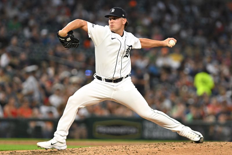 Aug 9, 2023; Detroit, Michigan, USA;  Detroit Tigers relief pitcher Tyler Holton (87) throws a pitch against the Minnesota Twins in the sixth inning at Comerica Park. Mandatory Credit: Lon Horwedel-USA TODAY Sports