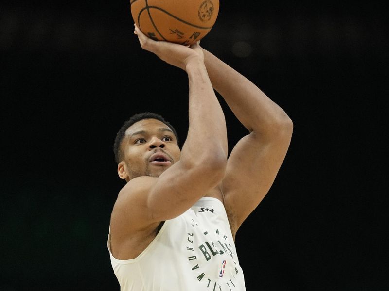 MILWAUKEE, WISCONSIN - FEBRUARY 27: Giannis Antetokounmpo #34 of the Milwaukee Bucks warms up before a game against the Denver Nuggets at Fiserv Forum on February 27, 2025 in Milwaukee, Wisconsin. NOTE TO USER: User expressly acknowledges and agrees that, by downloading and or using this photograph, User is consenting to the terms and conditions of the Getty Images License Agreement. (Photo by Patrick McDermott/Getty Images)