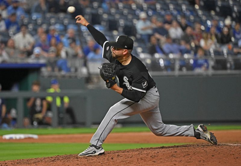 May 5, 2025; Kansas City, Missouri, USA;  Chicago White Sox relief pitcher Caleb Freeman (68) throws a pitch in the eighth inning against the Kansas City Royals at Kauffman Stadium. Mandatory Credit: Peter Aiken-Imagn Images