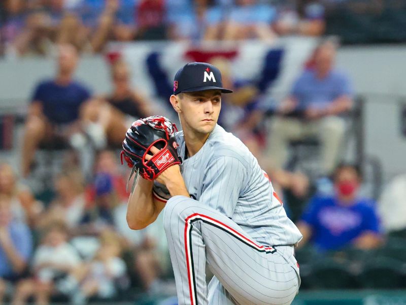 Aug 17, 2024; Arlington, Texas, USA;  Minnesota Twins starting pitcher David Festa (58) throws during the first inning against the Texas Rangers at Globe Life Field. Mandatory Credit: Kevin Jairaj-USA TODAY Sports
