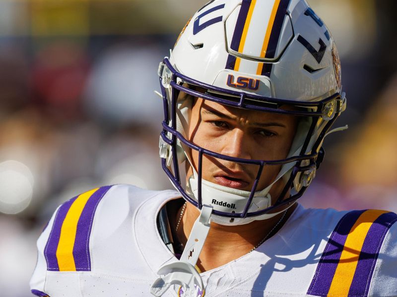 Nov 25, 2023; Baton Rouge, Louisiana, USA;  LSU Tigers tight end GiVanni Peterson (45) during warmups before the game against the Texas A&M Aggies at Tiger Stadium. Mandatory Credit: Stephen Lew-USA TODAY Sports