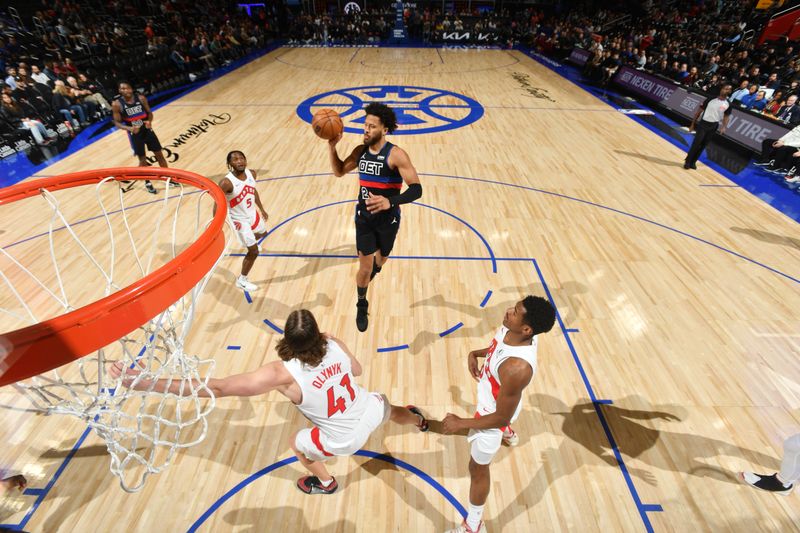 DETROIT, MI - MARCH 13: Cade Cunningham #2 of the Detroit Pistons handles the ball during the game against the Toronto Raptors on March 13, 2024 at Little Caesars Arena in Detroit, Michigan. NOTE TO USER: User expressly acknowledges and agrees that, by downloading and/or using this photograph, User is consenting to the terms and conditions of the Getty Images License Agreement. Mandatory Copyright Notice: Copyright 2024 NBAE (Photo by Chris Schwegler/NBAE via Getty Images)