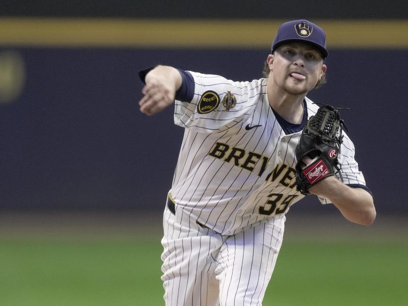 Apr 6, 2025; Milwaukee, Wisconsin, USA; Milwaukee Brewers pitcher Chad Patrick (39) throws during the first inning of their game agains the Cincinnati Reds at American Family Field. Mandatory Credit: Mark Hoffman-USA Today Network via Imagn Images 