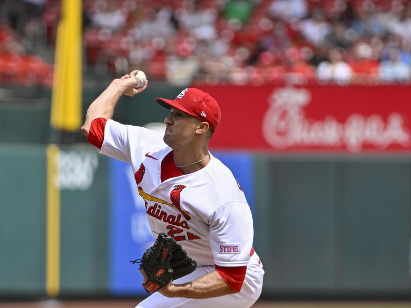 May 4, 2023; St. Louis, Missouri, USA;  St. Louis Cardinals starting pitcher Jack Flaherty (22) pitches against the Los Angeles Angels during the first inning at Busch Stadium. Mandatory Credit: Jeff Curry-USA TODAY Sports