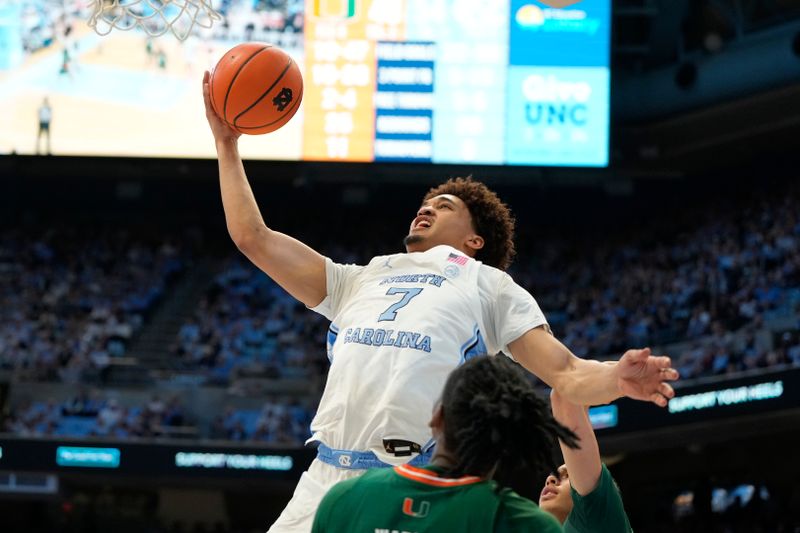 Feb 26, 2024; Chapel Hill, North Carolina, USA; North Carolina Tar Heels guard Seth Trimble (7) shoots in the second half at Dean E. Smith Center. Mandatory Credit: Bob Donnan-USA TODAY Sports