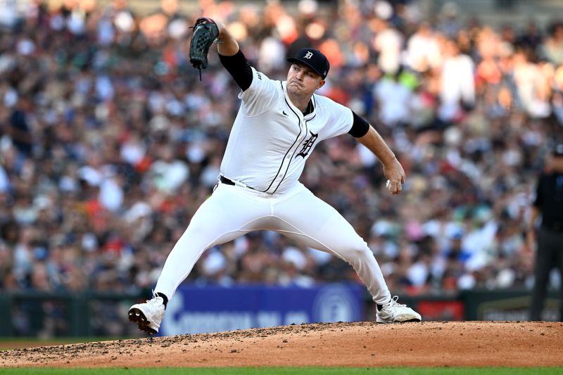 Jun 29, 2025; Detroit, Michigan, USA; Detroit Tigers starting pitcher Tarik Skubal (29) throws a pitch against the Minnesota Twins in the fourth inning at Comerica Park. Mandatory Credit: Lon Horwedel-Imagn Images
