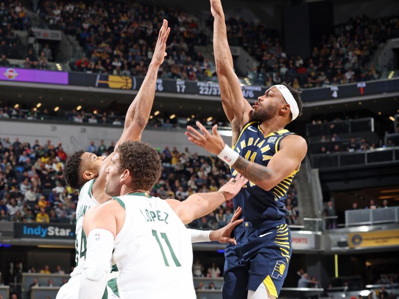 INDIANAPOLIS, IN - JANUARY 3: Bruce Brown #11 of the Indiana Pacers drives to the basket during the game against the Milwaukee Bucks on January 3, 2024 at Gainbridge Fieldhouse in Indianapolis, Indiana. NOTE TO USER: User expressly acknowledges and agrees that, by downloading and or using this Photograph, user is consenting to the terms and conditions of the Getty Images License Agreement. Mandatory Copyright Notice: Copyright 2024 NBAE (Photo by Jeff Haynes/NBAE via Getty Images)