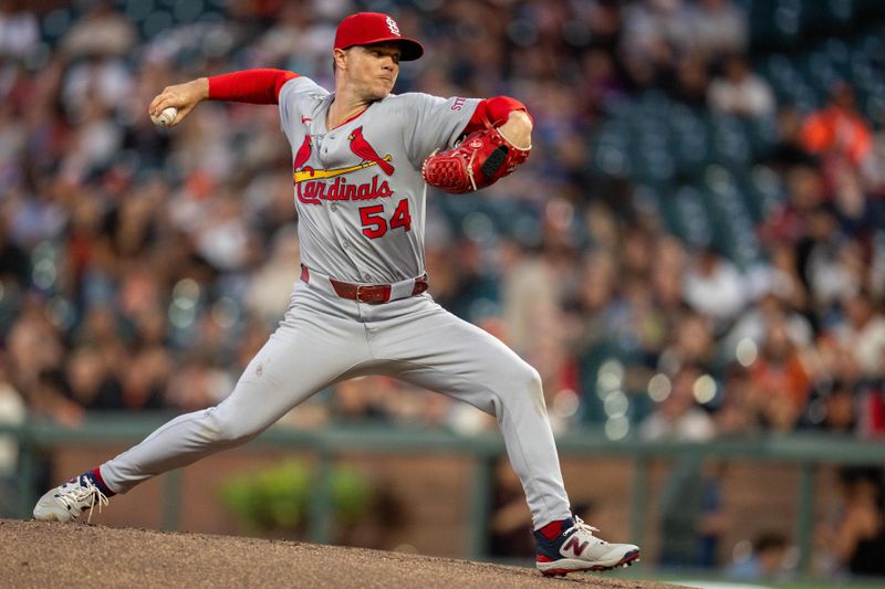 Sep 24, 2025; San Francisco, California, USA; St. Louis Cardinals starting pitcher Sonny Gray (54) delivers a pitch against the San Francisco Giants during the first inning at Oracle Park. Mandatory Credit: Neville E. Guard-Imagn Images