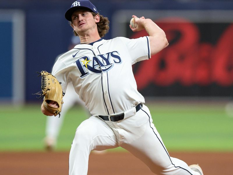 Sep 5, 2024; St. Petersburg, Florida, USA; Tampa Bay Rays pitcher Mason Montgomery (48) throws a pitch against the Minnesota Twins in the eighth inning  at Tropicana Field. Mandatory Credit: Nathan Ray Seebeck-Imagn Images