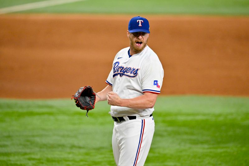 Aug 3, 2023; Arlington, Texas, USA; Texas Rangers relief pitcher Will Smith (51) celebrates the victory over the Chicago White Sox at Globe Life Field. Mandatory Credit: Jerome Miron-USA TODAY Sports