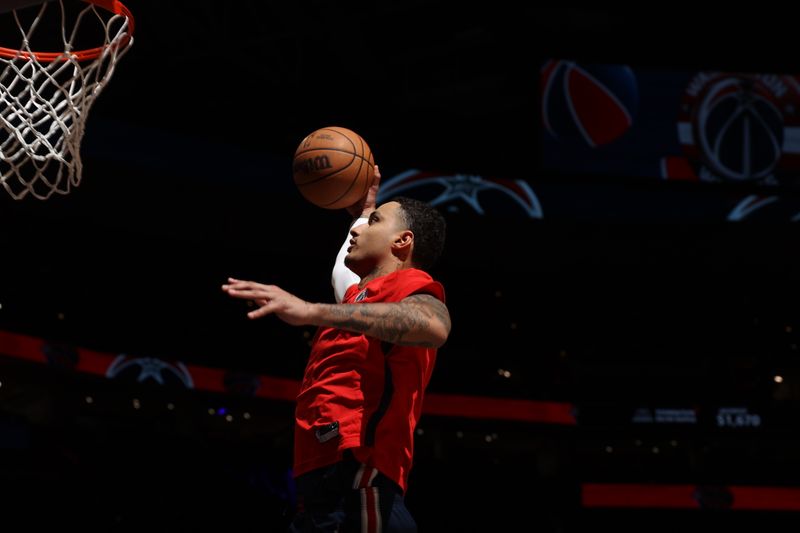 WASHINGTON, DC -? APRIL 3: Kyle Kuzma #33 of the Washington Wizards warms up before the game against the Los Angeles Lakers on April 3, 2024 at Capital One Arena in Washington, DC. NOTE TO USER: User expressly acknowledges and agrees that, by downloading and or using this Photograph, user is consenting to the terms and conditions of the Getty Images License Agreement. Mandatory Copyright Notice: Copyright 2024 NBAE (Photo by Stephen Gosling/NBAE via Getty Images)