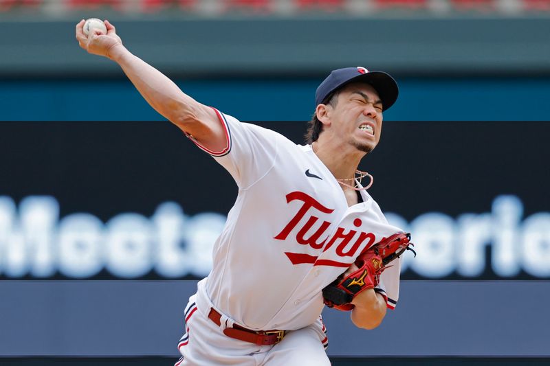 Sep 9, 2023; Minneapolis, Minnesota, USA; Minnesota Twins starting pitcher Kenta Maeda (18) throws to the New York Mets in the first inning at Target Field. Mandatory Credit: Bruce Kluckhohn-USA TODAY Sports