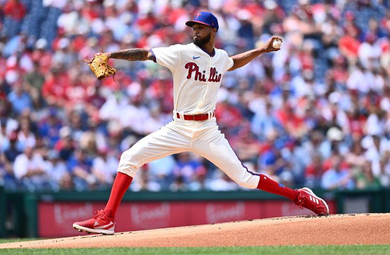 Aug 30, 2023; Philadelphia, Pennsylvania, USA; Philadelphia Phillies starting pitcher Cristopher Sanchez (61) throws a pitch against the Los Angeles Angels in the first inning at Citizens Bank Park. Mandatory Credit: Kyle Ross-USA TODAY Sports