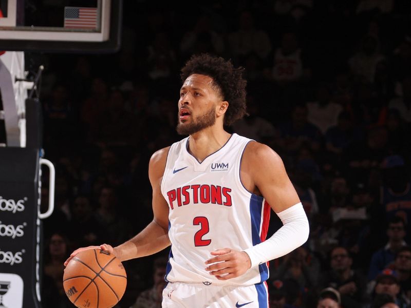 NEW YORK, NY - FEBRUARY 26: Cade Cunningham #2 of the Detroit Pistons dribbles the ball during the game against the New York Knicks on February 26, 2024 at Madison Square Garden in New York City, New York.  NOTE TO USER: User expressly acknowledges and agrees that, by downloading and or using this photograph, User is consenting to the terms and conditions of the Getty Images License Agreement. Mandatory Copyright Notice: Copyright 2024 NBAE  (Photo by Nathaniel S. Butler/NBAE via Getty Images)