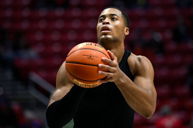 Jan 3, 2024; San Diego, California, USA; San Diego State forward Jaedon LeDee (13) warms up before the game against Fresno State at Viejas Arena. Mandatory Credit: Orlando Ramirez-USA TODAY Sports 