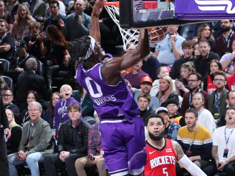 SALT LAKE CITY, UT - MARCH 29: Taylor Hendricks #0 of the Utah Jazz dunks the ball during the game against the Houston Rockets on March 29, 2024 at Delta Center in Salt Lake City, Utah. NOTE TO USER: User expressly acknowledges and agrees that, by downloading and or using this Photograph, User is consenting to the terms and conditions of the Getty Images License Agreement. Mandatory Copyright Notice: Copyright 2024 NBAE (Photo by Melissa Majchrzak/NBAE via Getty Images)