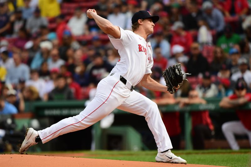 Sep 29, 2024; Boston, Massachusetts, USA;  Boston Red Sox starting pitcher Quinn Priester (68) pitches during the first inning against the Tampa Bay Rays at Fenway Park. Mandatory Credit: Bob DeChiara-Imagn Images