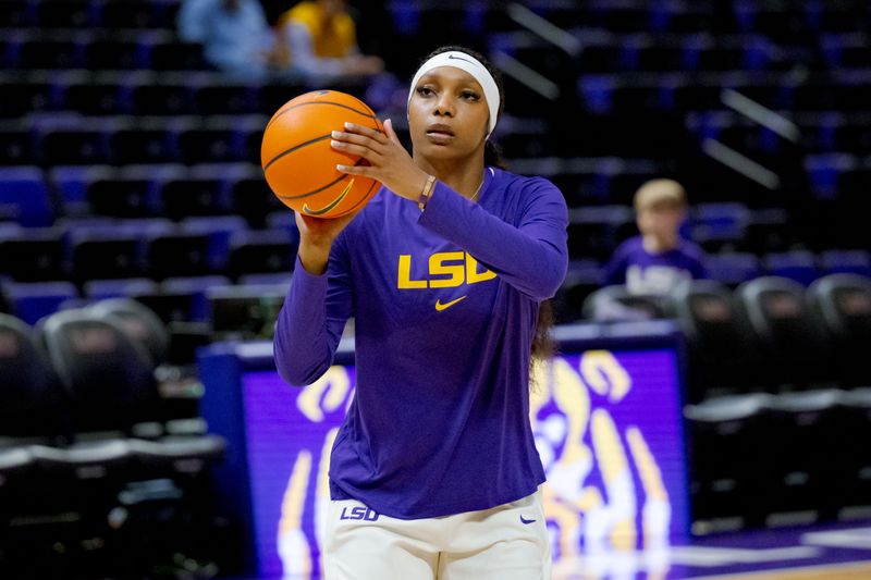 Feb 4, 2024; Baton Rouge, Louisiana, USA; LSU Lady Tigers guard Aneesah Morrow warms up before a game against the Florida Gators at Pete Maravich Assembly Center. Mandatory Credit: Matthew Hinton-USA TODAY Sports