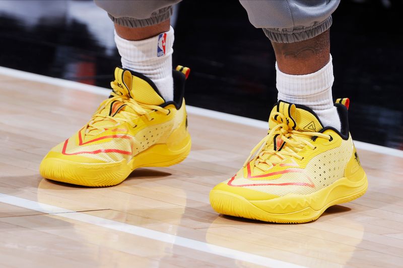 SACRAMENTO, CA - MARCH 19:   The sneakers worn by Malik Monk #0 of the Sacramento Kings before the game against the Cleveland Cavaliers  on March 19, 2025 at Golden 1 Center in Sacramento, California. NOTE TO USER: User expressly acknowledges and agrees that, by downloading and or using this Photograph, user is consenting to the terms and conditions of the Getty Images License Agreement. Mandatory Copyright Notice: Copyright 2025 NBAE (Photo by Rocky Widner/NBAE via Getty Images)