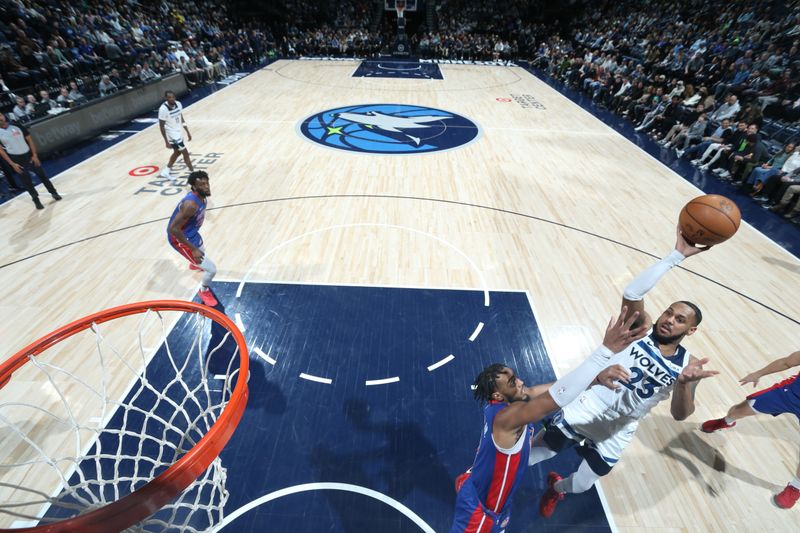 MINNEAPOLIS, MN -  MARCH 27: Monte Morris #23 of the Minnesota Timberwolves shoots the ball during the game against the Detroit Pistons on March 27, 2024 at Target Center in Minneapolis, Minnesota. NOTE TO USER: User expressly acknowledges and agrees that, by downloading and or using this Photograph, user is consenting to the terms and conditions of the Getty Images License Agreement. Mandatory Copyright Notice: Copyright 2024 NBAE (Photo by David Sherman/NBAE via Getty Images)