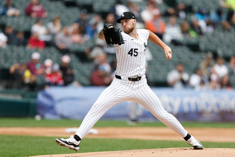 May 26, 2024; Chicago, Illinois, USA; Chicago White Sox starting pitcher Garrett Crochet (45) delivers a pitch against the Baltimore Orioles during the first inning at Guaranteed Rate Field. Mandatory Credit: Kamil Krzaczynski-USA TODAY Sports