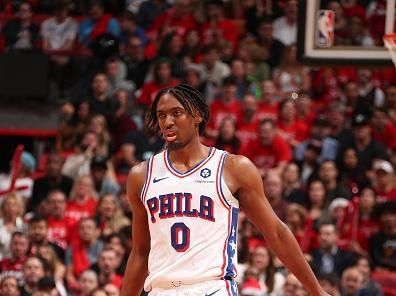 MIAMI, FL - DECEMBER 25:  Tyrese Maxey #0 of the Philadelphia 76ers handles the ball during the game  on December 25, 2023 at Kaseya Center Arena in Miami, Florida. NOTE TO USER: User expressly acknowledges and agrees that, by downloading and or using this Photograph, user is consenting to the terms and conditions of the Getty Images License Agreement. Mandatory Copyright Notice: Copyright 2023 NBAE (Photo by Issac Baldizon/NBAE via Getty Images)