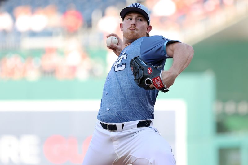 Sep 13, 2025; Washington, District of Columbia, USA; Washington Nationals pitcher Clayton Beeter (39) throws during the seventh inning against the Pittsburgh Pirates at Nationals Park. Mandatory Credit: Daniel Kucin Jr.-Imagn Images