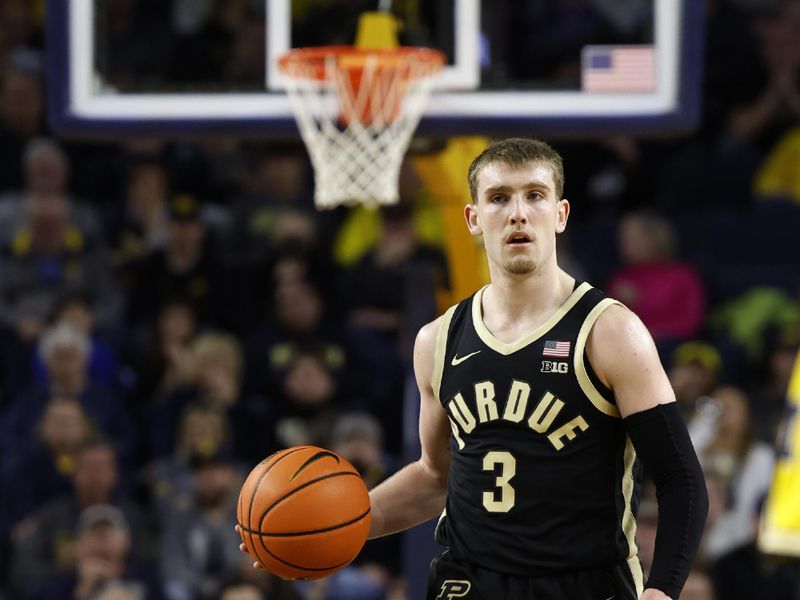 Feb 25, 2024; Ann Arbor, Michigan, USA;  Purdue Boilermakers guard Braden Smith (3) dribbles in the second half against the Michigan Wolverines at Crisler Center. Mandatory Credit: Rick Osentoski-USA TODAY Sports