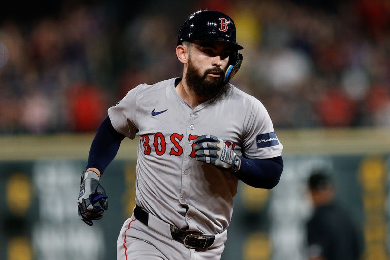 Jul 22, 2024; Denver, Colorado, USA; Boston Red Sox catcher Connor Wong (12) rounds the bases on a solo home run in the eighth inning against the Colorado Rockies at Coors Field. Mandatory Credit: Isaiah J. Downing-USA TODAY Sports