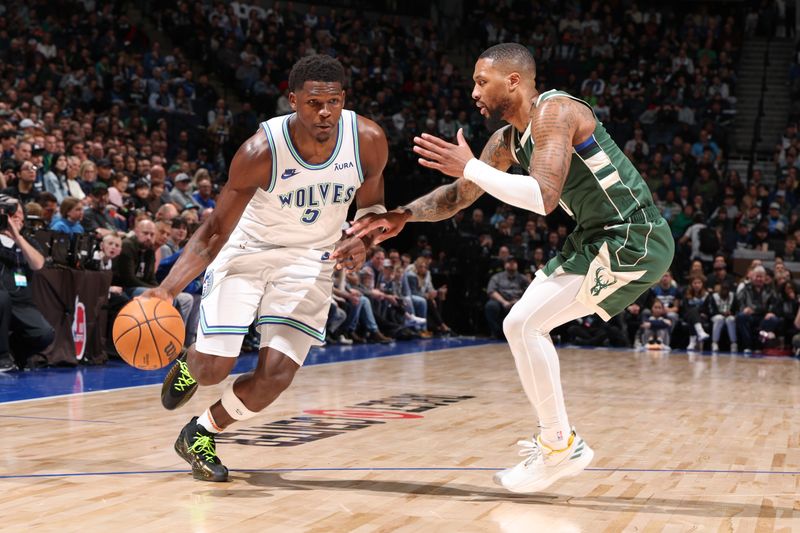 MINNEAPOLIS, MN -  FEBRUARY 23: Anthony Edwards #5 of the Minnesota Timberwolves goes to the basket during the game on February 23, 2024 at Target Center in Minneapolis, Minnesota. NOTE TO USER: User expressly acknowledges and agrees that, by downloading and or using this Photograph, user is consenting to the terms and conditions of the Getty Images License Agreement. Mandatory Copyright Notice: Copyright 2024 NBAE (Photo by David Sherman/NBAE via Getty Images)