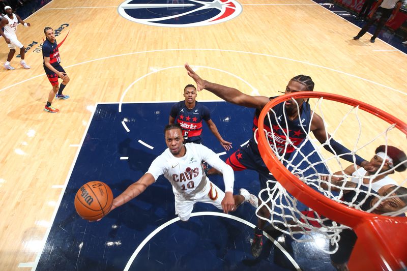 WASHINGTON, DC -? OCTOBER 26: Darius Garland #10 of the Cleveland Cavaliers drives to the basket during the game against the Washington Wizards on October 26, 2024 at Capital One Arena in Washington, DC. NOTE TO USER: User expressly acknowledges and agrees that, by downloading and or using this Photograph, user is consenting to the terms and conditions of the Getty Images License Agreement. Mandatory Copyright Notice: Copyright 2024 NBAE (Photo by Stephen Gosling/NBAE via Getty Images)