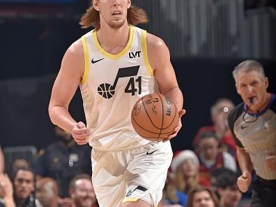 CLEVELAND, OH - DECEMBER 20: Kelly Olynyk #41 of the Utah Jazz dribbles the ball during the game against the Cleveland Cavaliers on December 20, 2023 at Rocket Mortgage FieldHouse in Cleveland, Ohio. NOTE TO USER: User expressly acknowledges and agrees that, by downloading and/or using this Photograph, user is consenting to the terms and conditions of the Getty Images License Agreement. Mandatory Copyright Notice: Copyright 2023 NBAE (Photo by David Liam Kyle/NBAE via Getty Images)