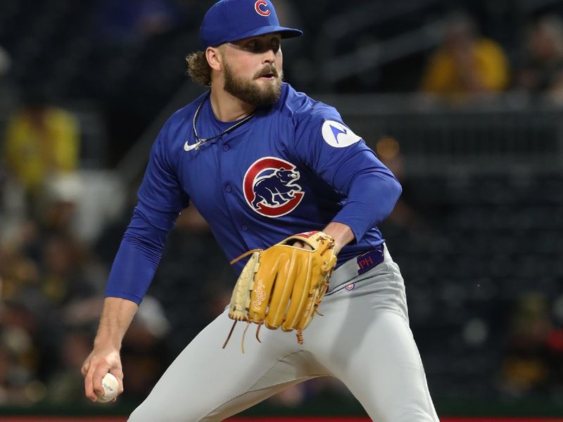 Apr 30, 2025; Pittsburgh, Pennsylvania, USA;  Chicago Cubs relief pitcher Porter Hodge (37) pitches against the Pittsburgh Pirates during the seventh inning at PNC Park. Mandatory Credit: Charles LeClaire-Imagn Images