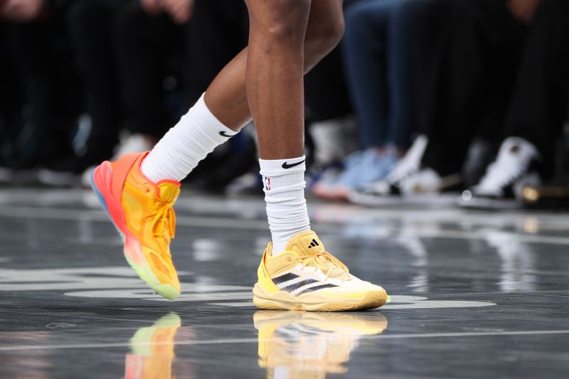 MEMPHIS, TN - APRIL 14: The sneakers worn by GG Jackson #45 of the Memphis Grizzlies during the game against the Denver Nuggets on April 14, 2024 at FedExForum in Memphis, Tennessee. NOTE TO USER: User expressly acknowledges and agrees that, by downloading and or using this photograph, User is consenting to the terms and conditions of the Getty Images License Agreement. Mandatory Copyright Notice: Copyright 2024 NBAE (Photo by Joe Murphy/NBAE via Getty Images)