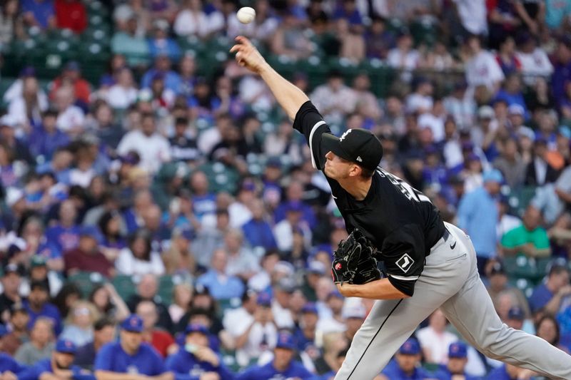 Jun 4, 2024; Chicago, Illinois, USA; Chicago White Sox pitcher Chris Flexen (77) throws the ball against the Chicago Cubs during the first inning at Wrigley Field. Mandatory Credit: David Banks-USA TODAY Sports